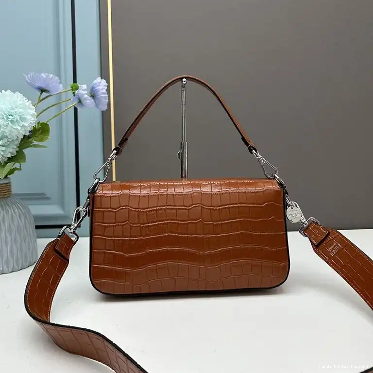 Vintage HOT Leather Baguette Fendi Re-Edition Bag Brown Crocodile In Medium 0502